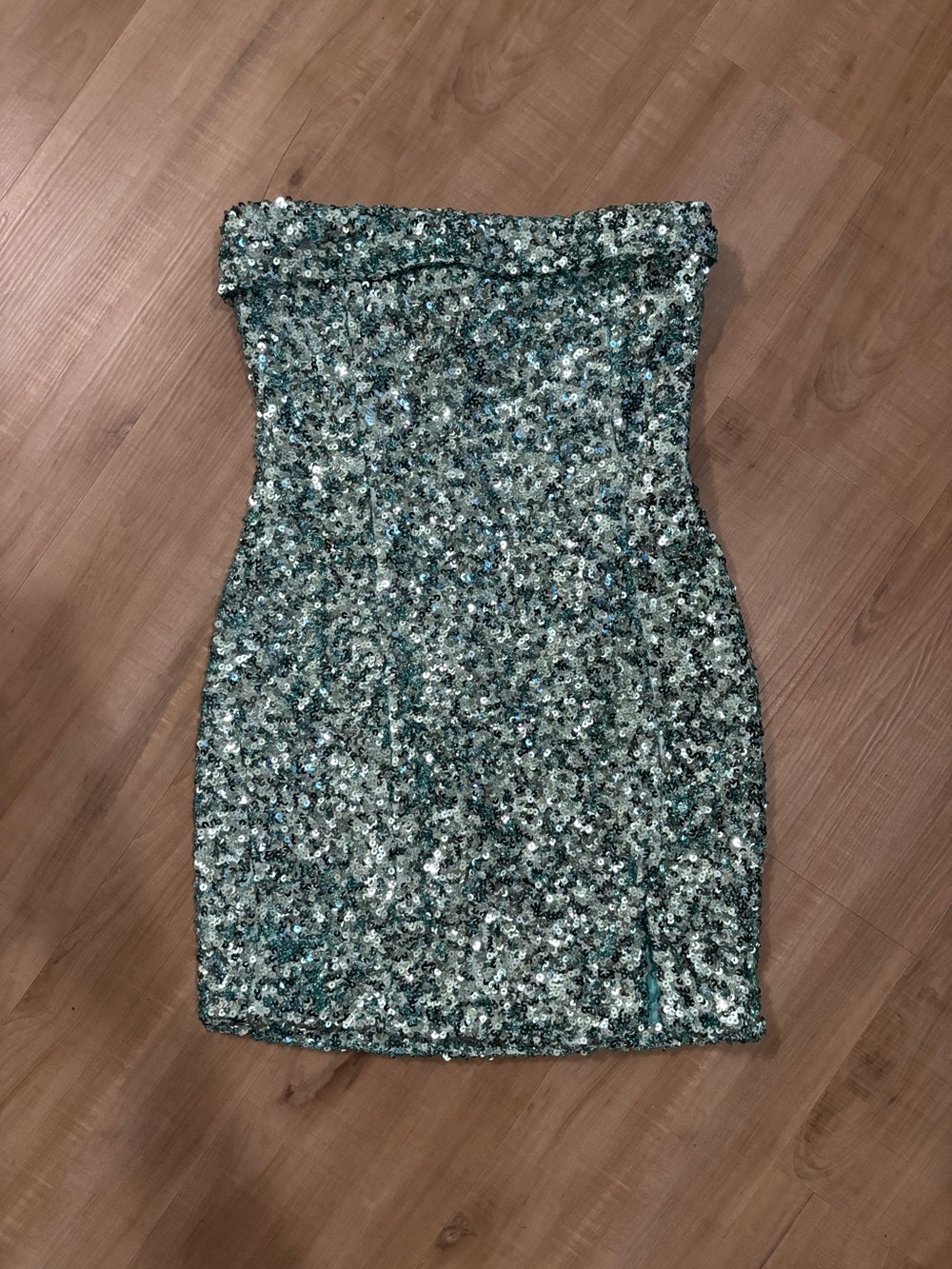 American Threads Blue Strapless Sequin Bodycon Mini Dress